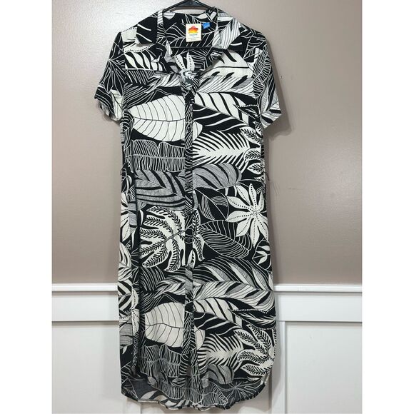 Farm Rio Black & White Button Up Adonidia Shirtdress Women's Medium Petite - Picture 3 of 11